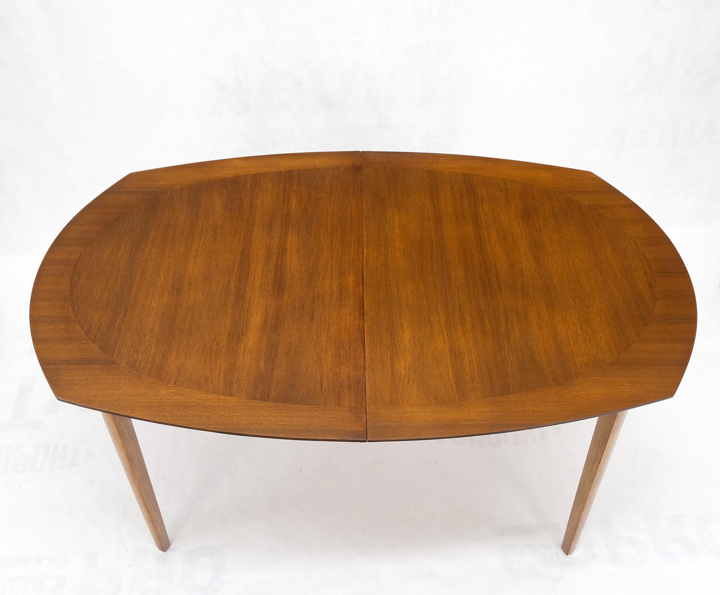 Mid Century Light Walnut Boat Oval Shape Banded Dining Table Leafs Mint!