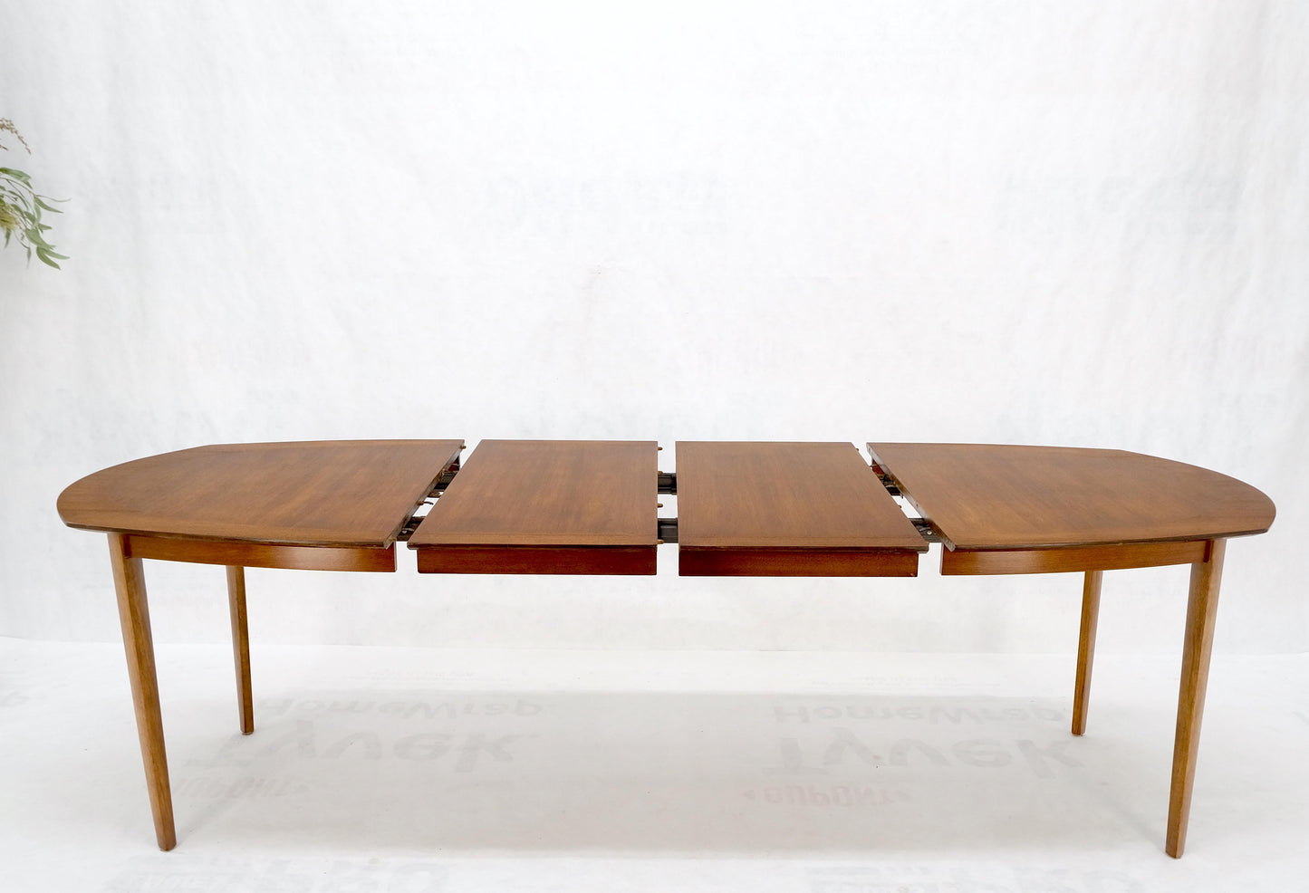 Mid Century Light Walnut Boat Oval Shape Banded Dining Table Leafs Mint!