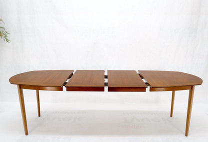 Mid Century Light Walnut Boat Oval Shape Banded Dining Table Leafs Mint!