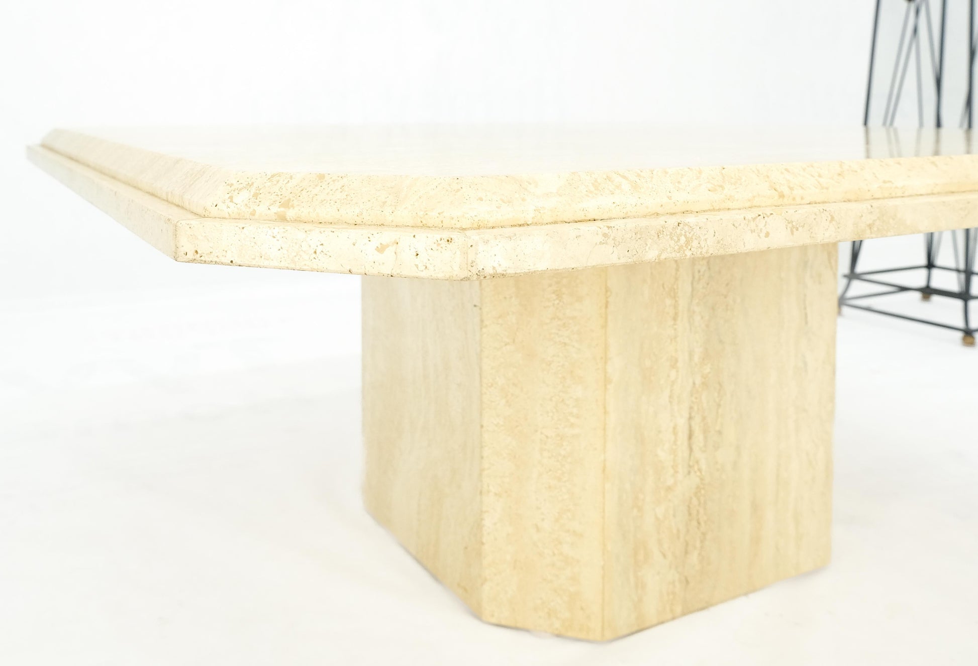 Cut Corners 40" Square Single Pedestal Base Italian  Travertine Coffee Table