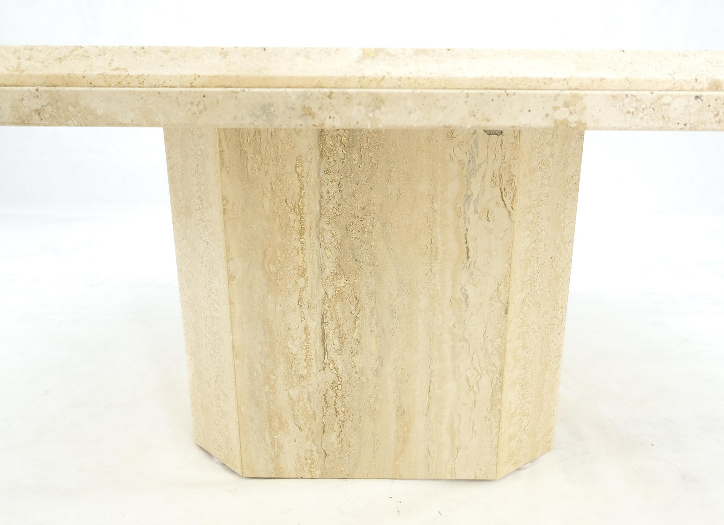 Cut Corners 40" Square Single Pedestal Base Italian  Travertine Coffee Table