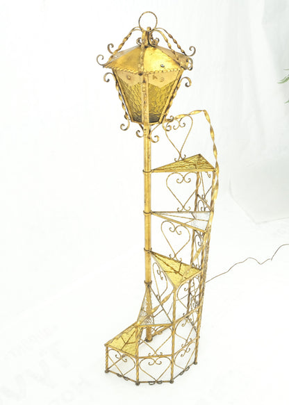 5 tier Gold Gilt Spiral Plant Stand Floor Lamp Lantern Shade Decorative MINT!