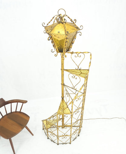 5 tier Gold Gilt Spiral Plant Stand Floor Lamp Lantern Shade Decorative MINT!