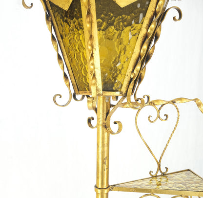 5 tier Gold Gilt Spiral Plant Stand Floor Lamp Lantern Shade Decorative MINT!