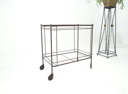 Mid Century Modern c1950s Rolling Brass Two Tier Rectangle Serving Cart Wheels