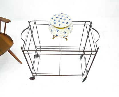 Mid Century Modern c1950s Rolling Brass Two Tier Rectangle Serving Cart Wheels