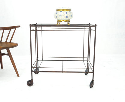 Mid Century Modern c1950s Rolling Brass Two Tier Rectangle Serving Cart Wheels