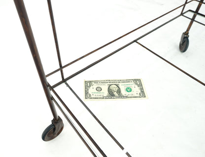 Mid Century Modern c1950s Rolling Brass Two Tier Rectangle Serving Cart Wheels