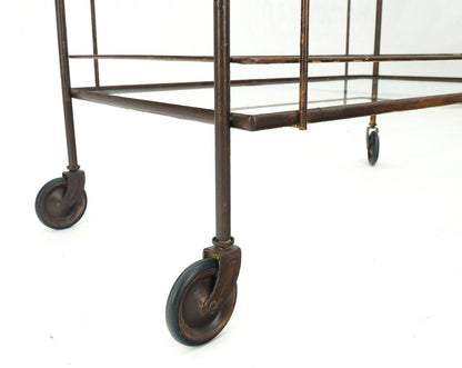 Mid Century Modern c1950s Rolling Brass Two Tier Rectangle Serving Cart Wheels