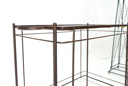 Mid Century Modern c1950s Rolling Brass Two Tier Rectangle Serving Cart Wheels