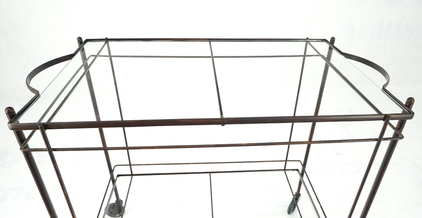 Mid Century Modern c1950s Rolling Brass Two Tier Rectangle Serving Cart Wheels