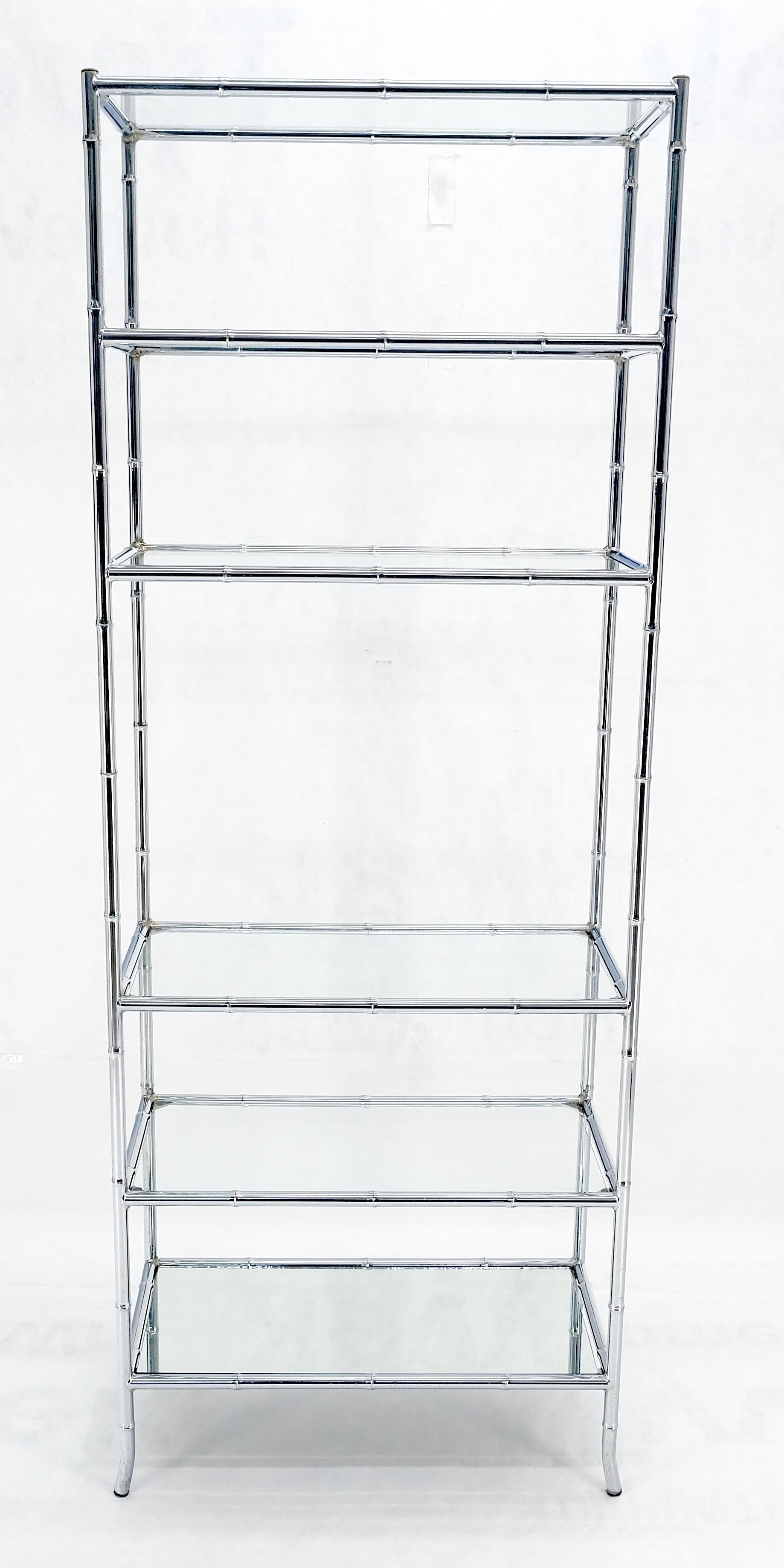 Italian c1970s Faux Bamboo 6 Glass Shelves Chrome Etagere Bookcase MINT