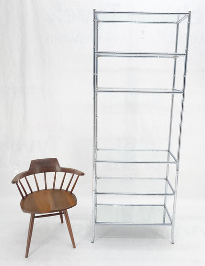 Italian c1970s Faux Bamboo 6 Glass Shelves Chrome Etagere Bookcase MINT