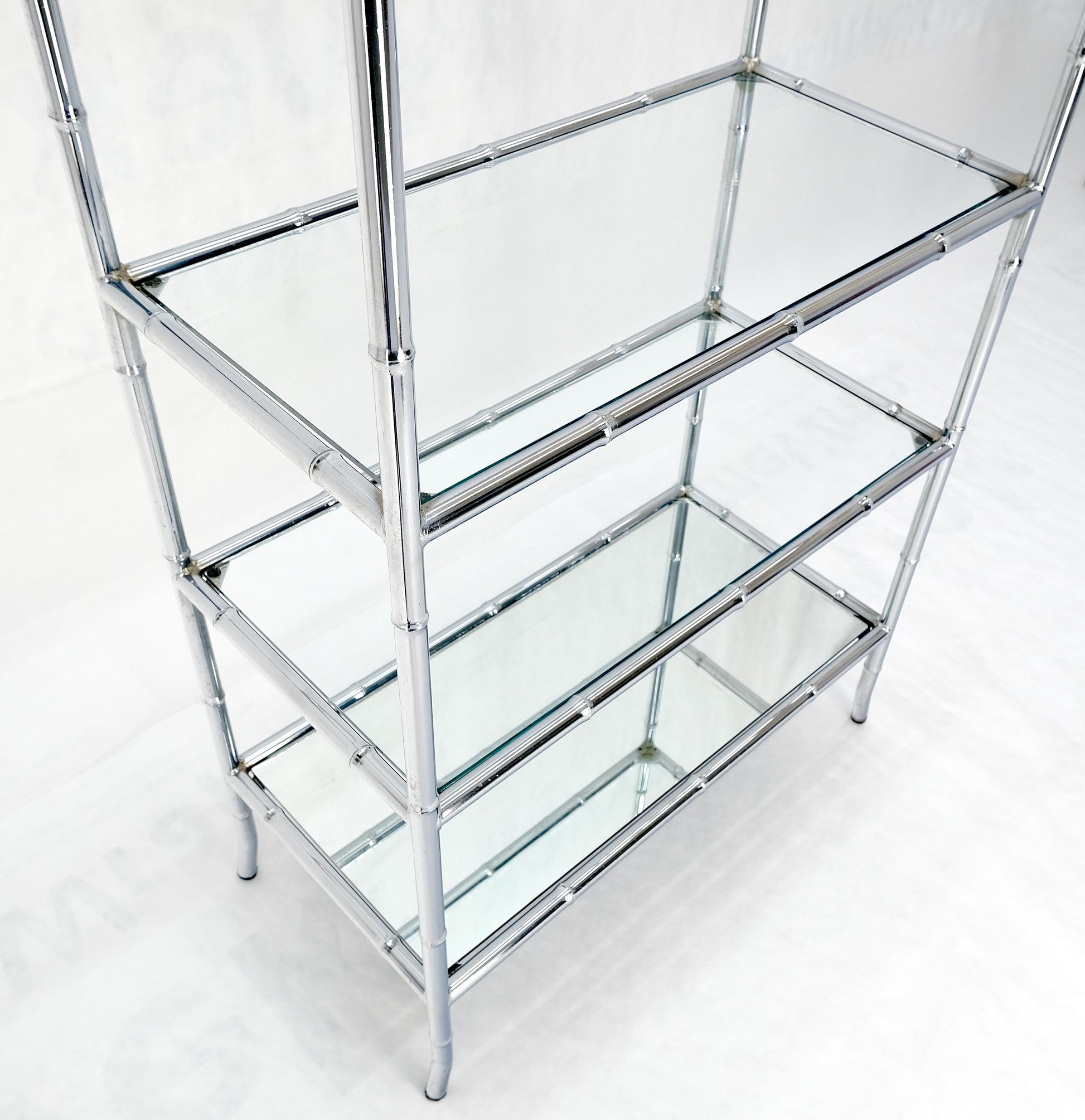 Italian c1970s Faux Bamboo 6 Glass Shelves Chrome Etagere Bookcase MINT