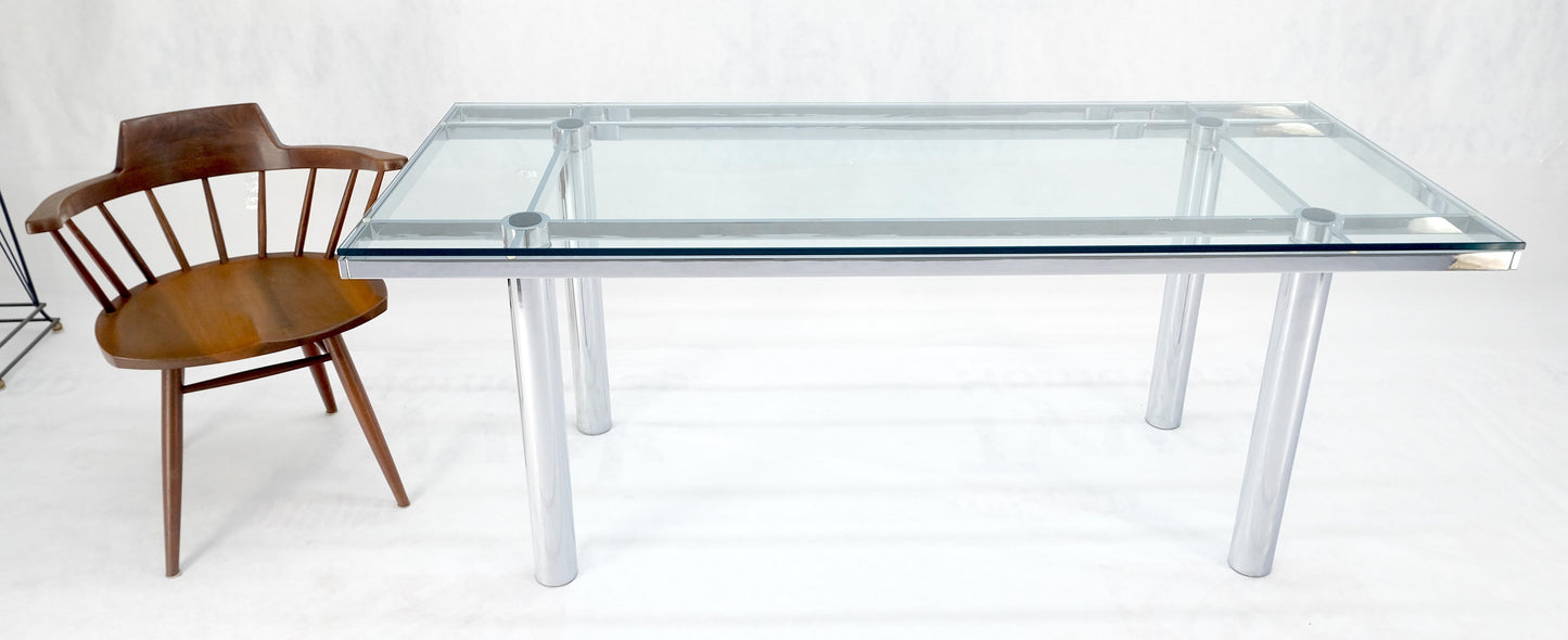 Tobia Scarpa Chrome Base Rectangle Glass Top 4 Cylinder legs Dining Table Mint!