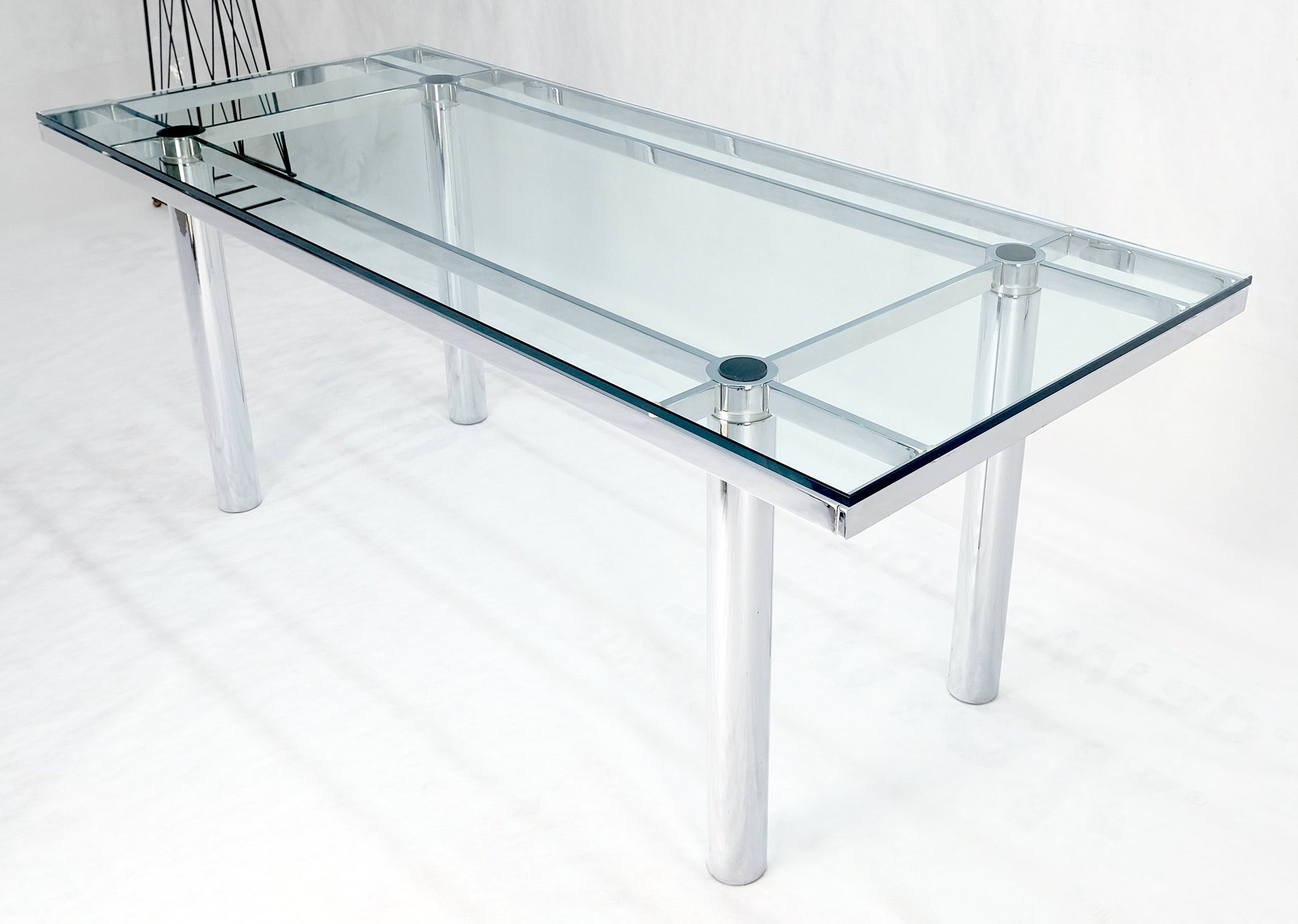 Tobia Scarpa Chrome Base Rectangle Glass Top 4 Cylinder legs Dining Table Mint!