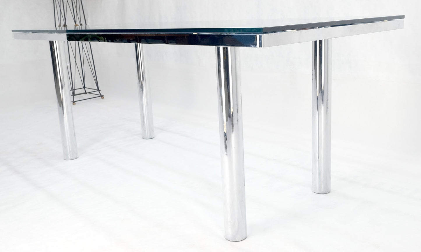 Tobia Scarpa Chrome Base Rectangle Glass Top 4 Cylinder legs Dining Table Mint!