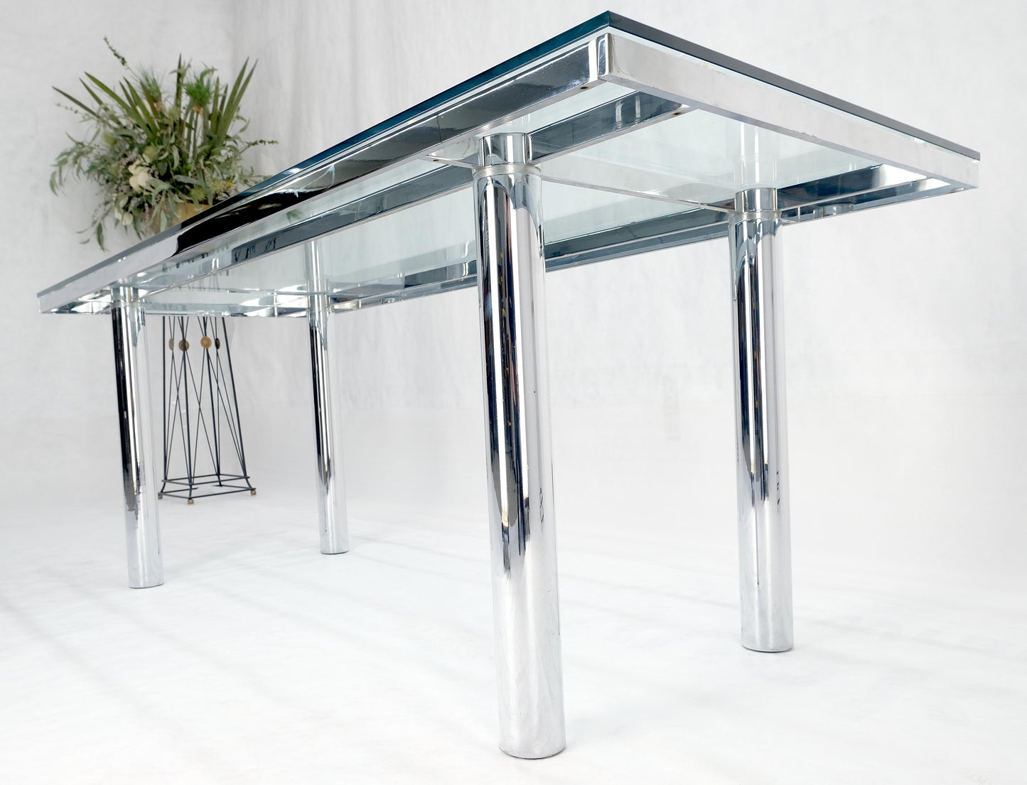 Tobia Scarpa Chrome Base Rectangle Glass Top 4 Cylinder legs Dining Table Mint!