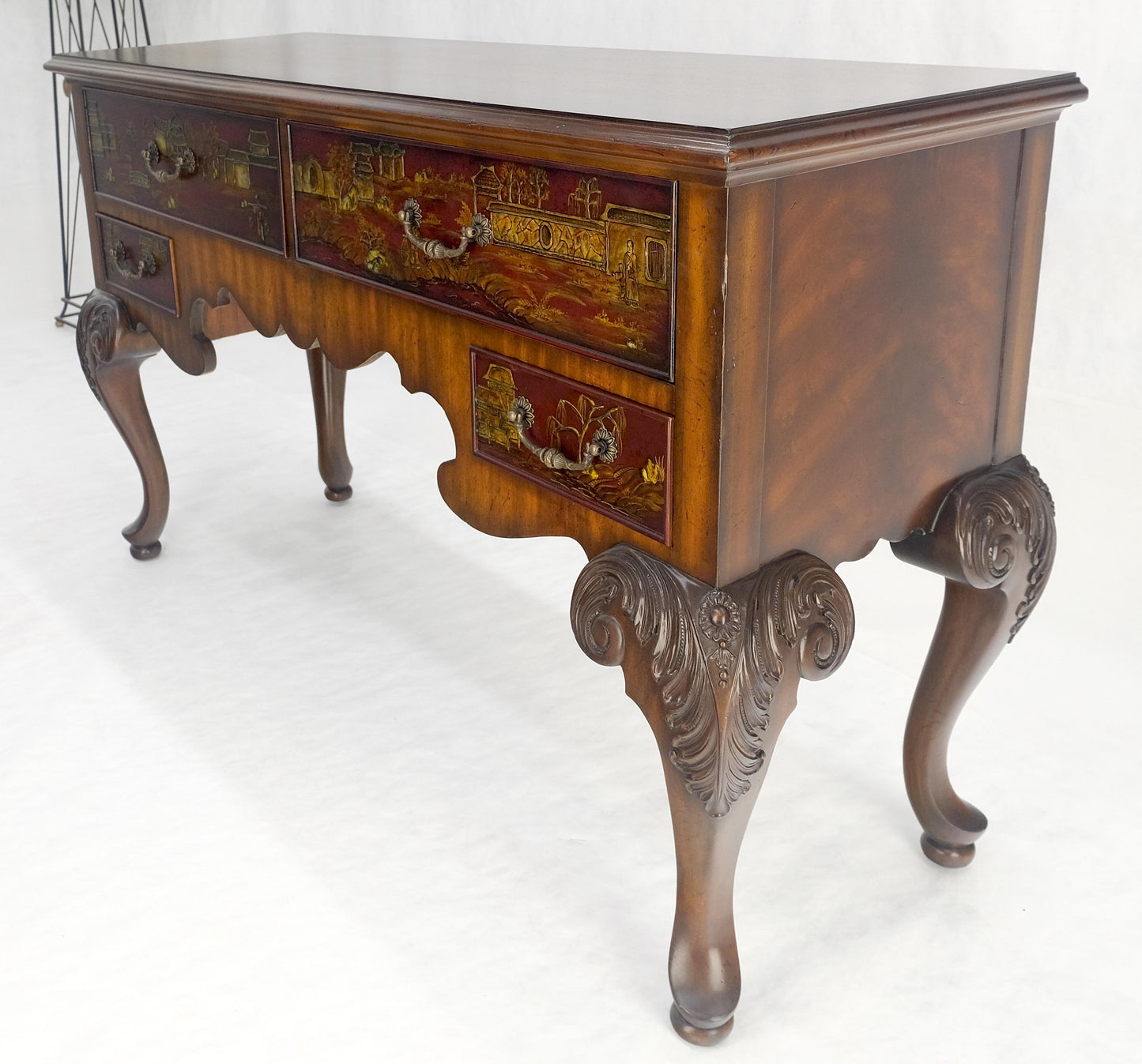 Maitland Smith Fine Carved Two Drawers Carved Chinoiserie Console Sideboard MINT