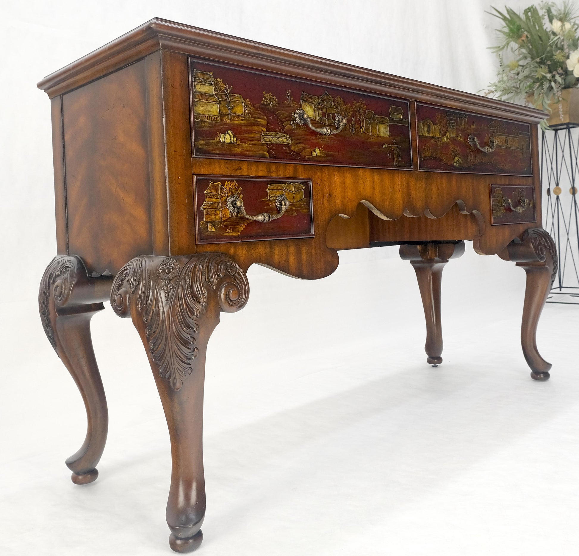 Maitland Smith Fine Carved Two Drawers Carved Chinoiserie Console Sideboard MINT