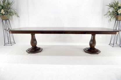 Henredon Double Pedestal Legs 76" Long Burl Wood Dining Table 2x22 Leafs MINT