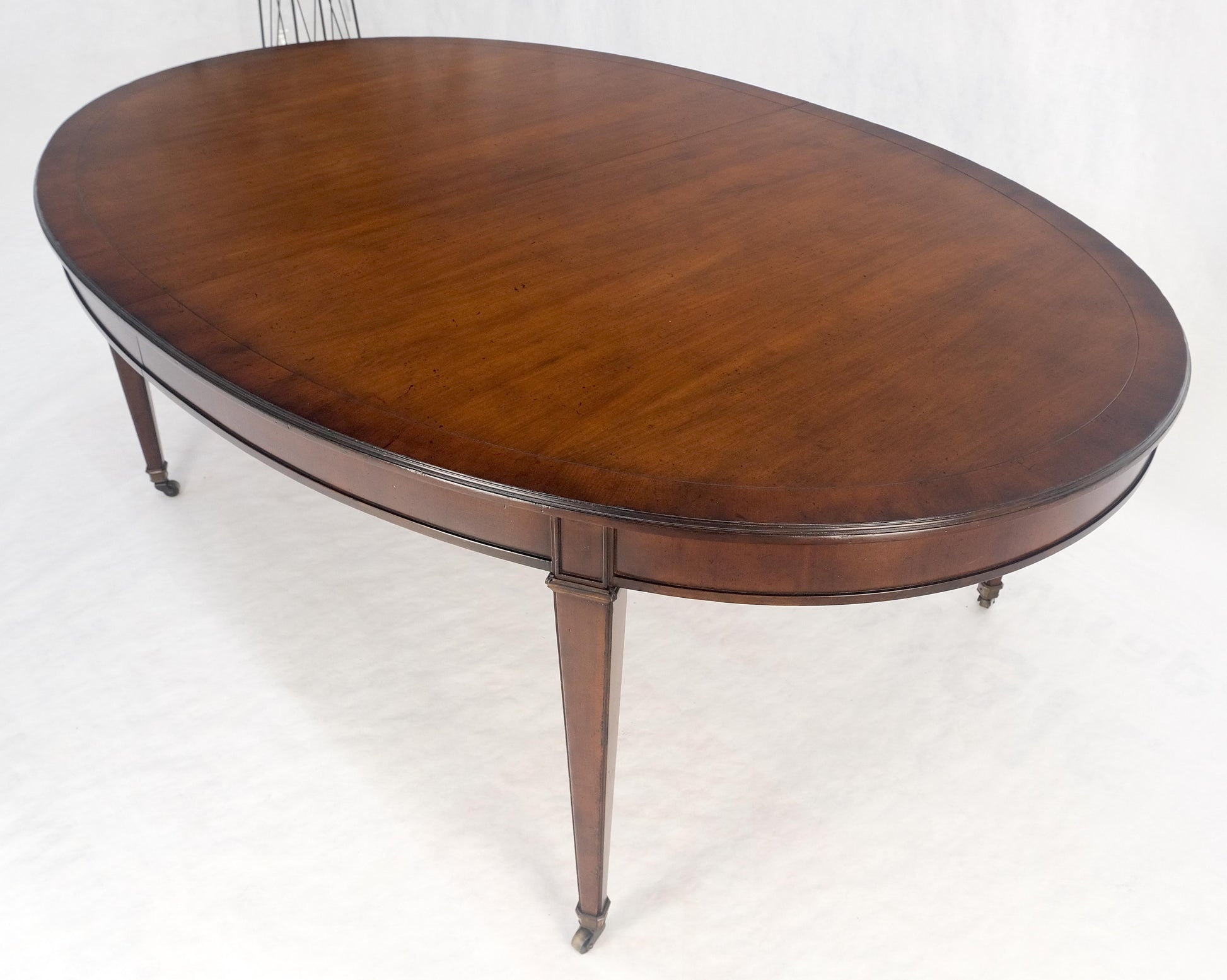 Baker Large Oval 2 Extension Boards Dark Walnut Banded Dining Table MINT