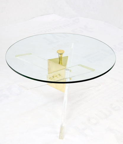 Brass & Lucite Round Glass Top Coffee Occasional Table Clean!