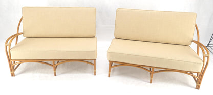 New Gold Linen Upholstery Bamboo 2 Part Sectional Sofa c1970s MINT!