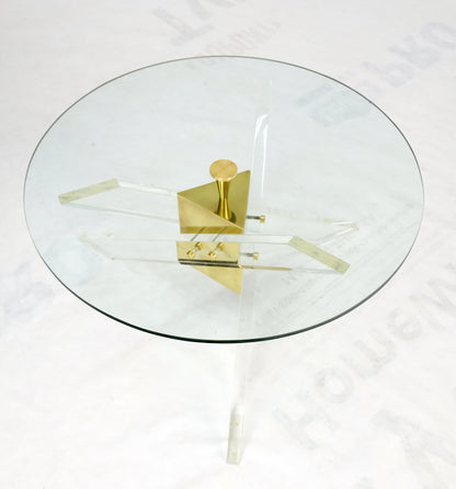 Brass & Lucite Round Glass Top Coffee Occasional Table Clean!