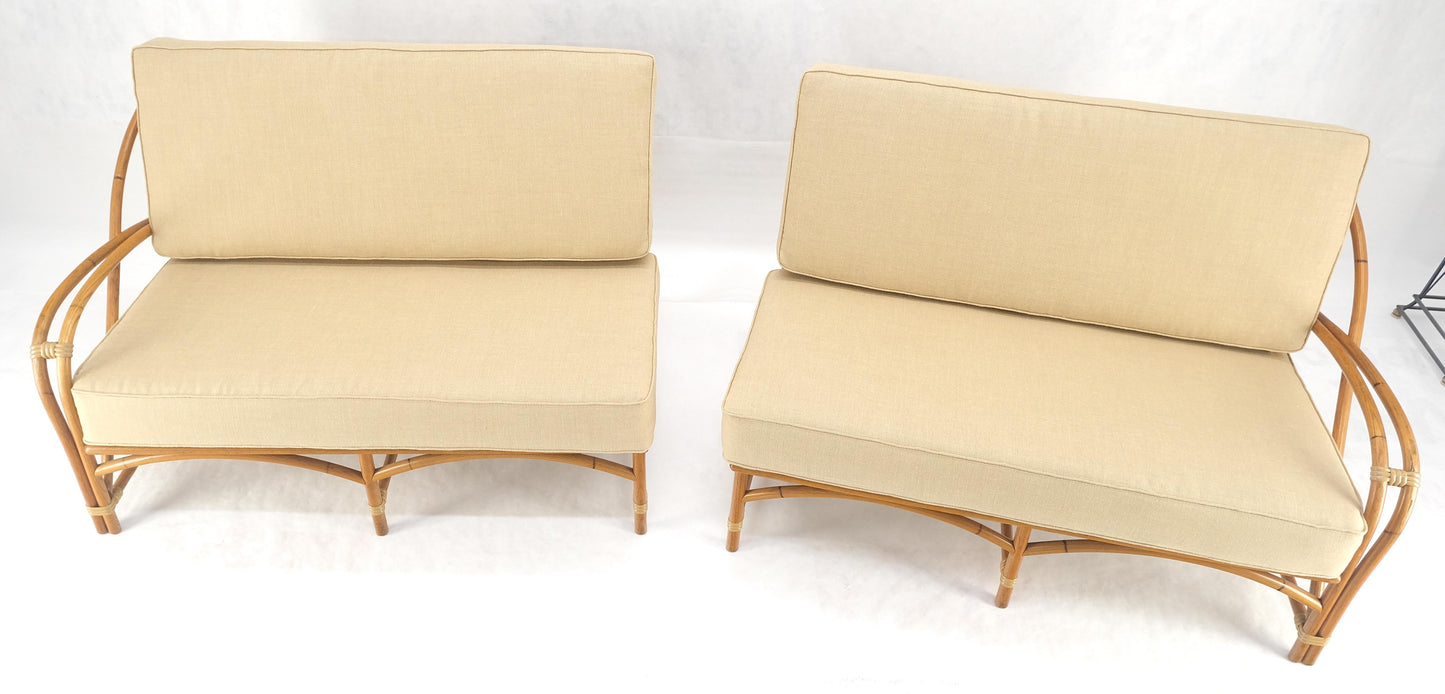 New Gold Linen Upholstery Bamboo 2 Part Sectional Sofa c1970s MINT!