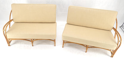 New Gold Linen Upholstery Bamboo 2 Part Sectional Sofa c1970s MINT!