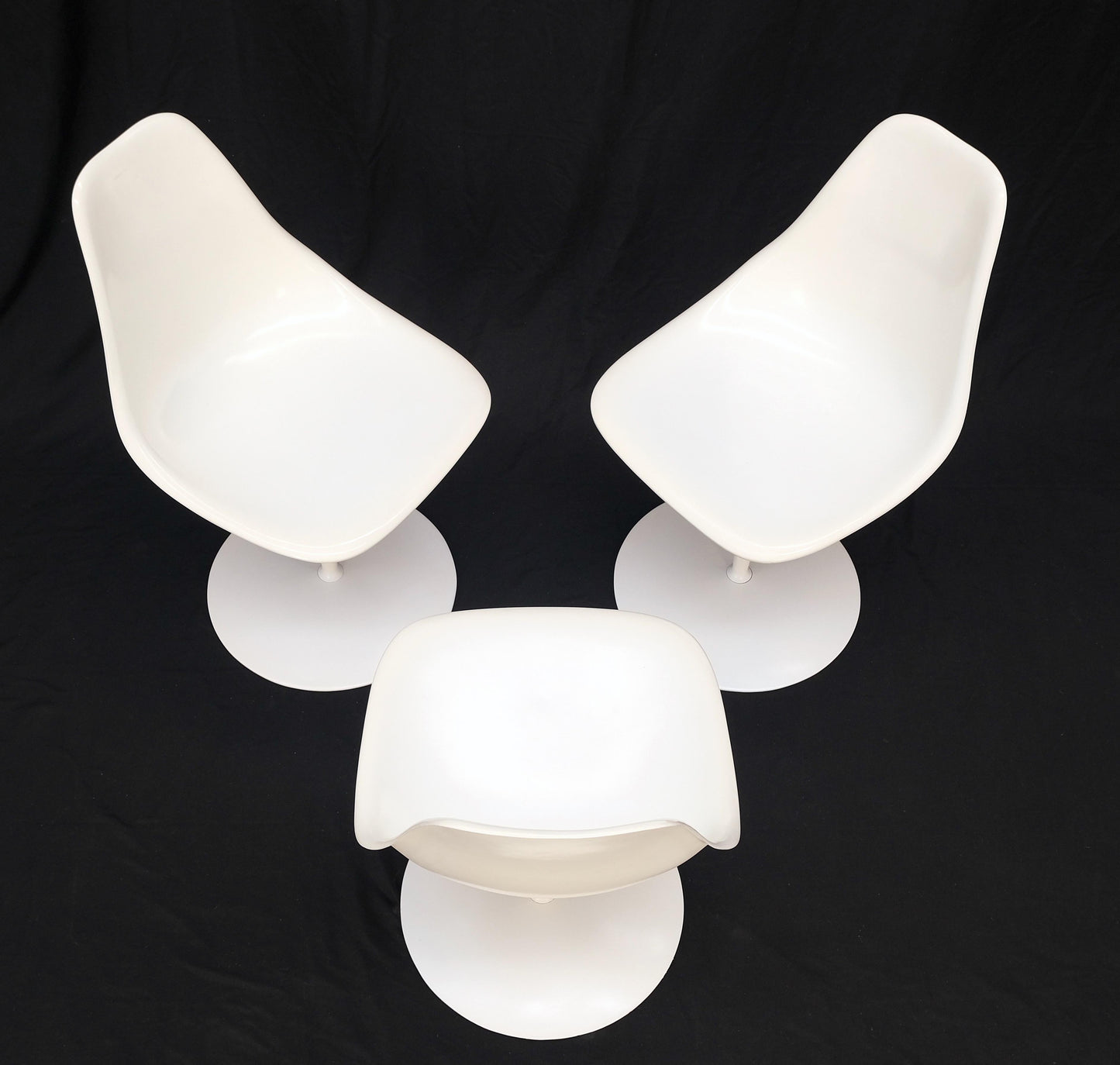 Set of 3 Mid Century Modern Tulip Base White Fiberglass Side Dining Chairs MINT!