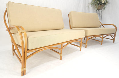 New Gold Linen Upholstery Bamboo 2 Part Sectional Sofa c1970s MINT!