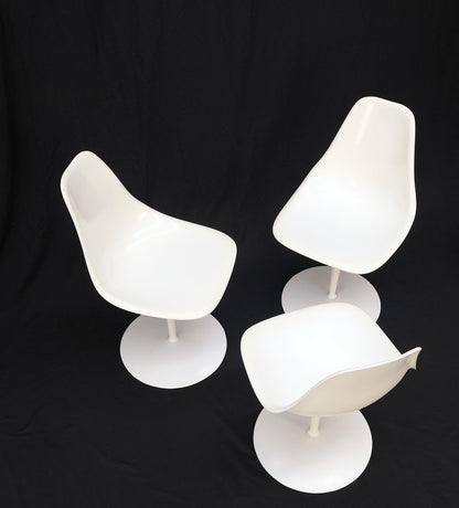 Set of 3 Mid Century Modern Tulip Base White Fiberglass Side Dining Chairs MINT!