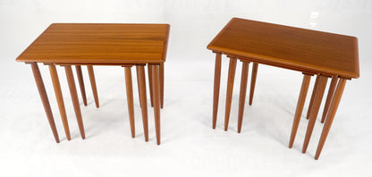 Pair of 2 Sets of Teak Danish Mid Century Modern Dowel Legs Nesting Tables MINT!