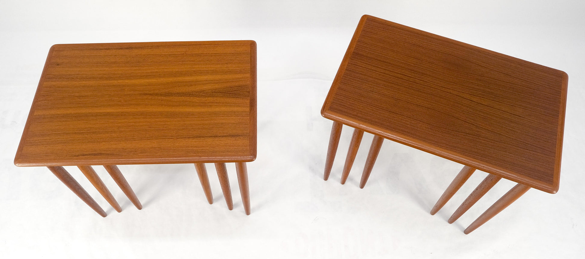 Pair of 2 Sets of Teak Danish Mid Century Modern Dowel Legs Nesting Tables MINT!