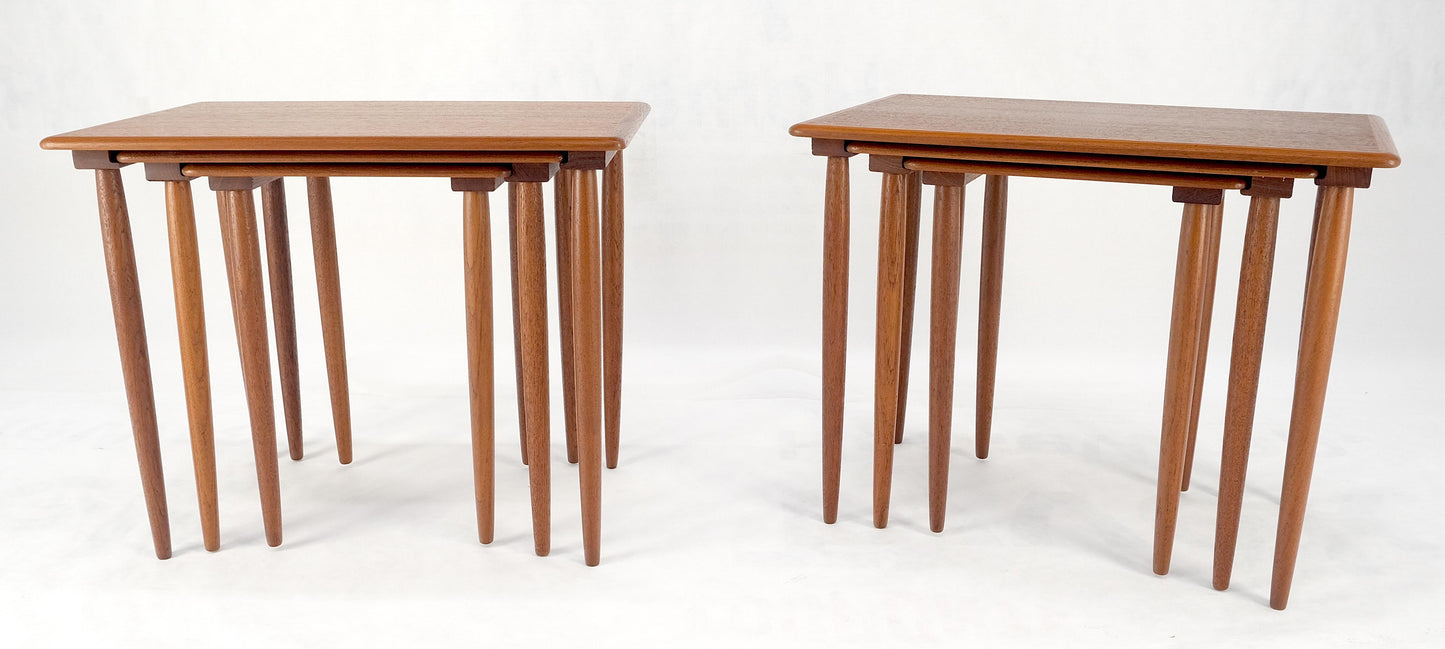 Pair of 2 Sets of Teak Danish Mid Century Modern Dowel Legs Nesting Tables MINT!