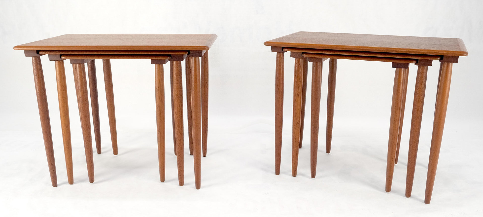 Pair of 2 Sets of Teak Danish Mid Century Modern Dowel Legs Nesting Tables MINT!