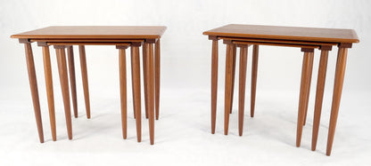 Pair of 2 Sets of Teak Danish Mid Century Modern Dowel Legs Nesting Tables MINT!