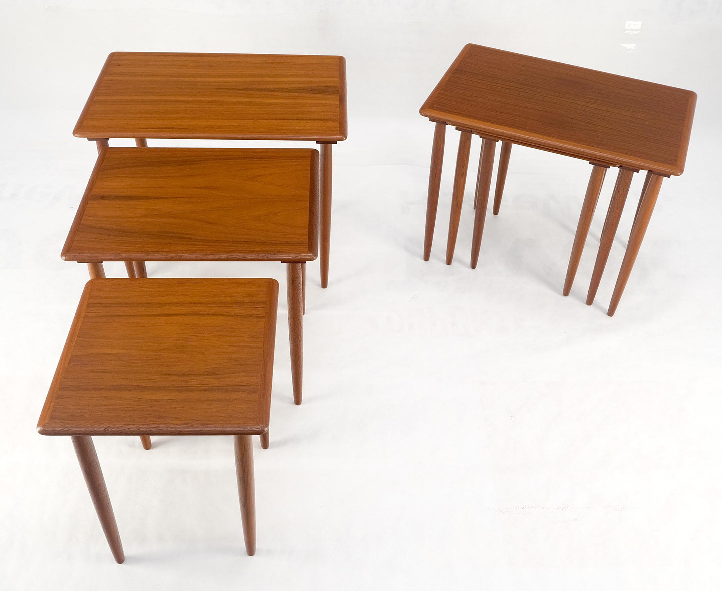 Pair of 2 Sets of Teak Danish Mid Century Modern Dowel Legs Nesting Tables MINT!