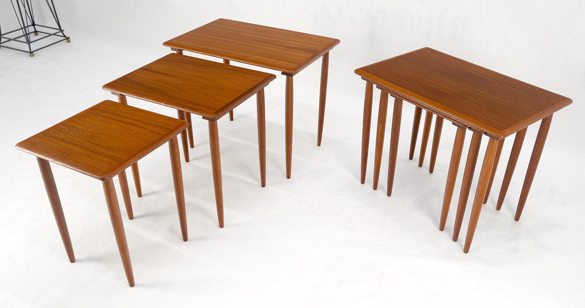 Pair of 2 Sets of Teak Danish Mid Century Modern Dowel Legs Nesting Tables MINT!