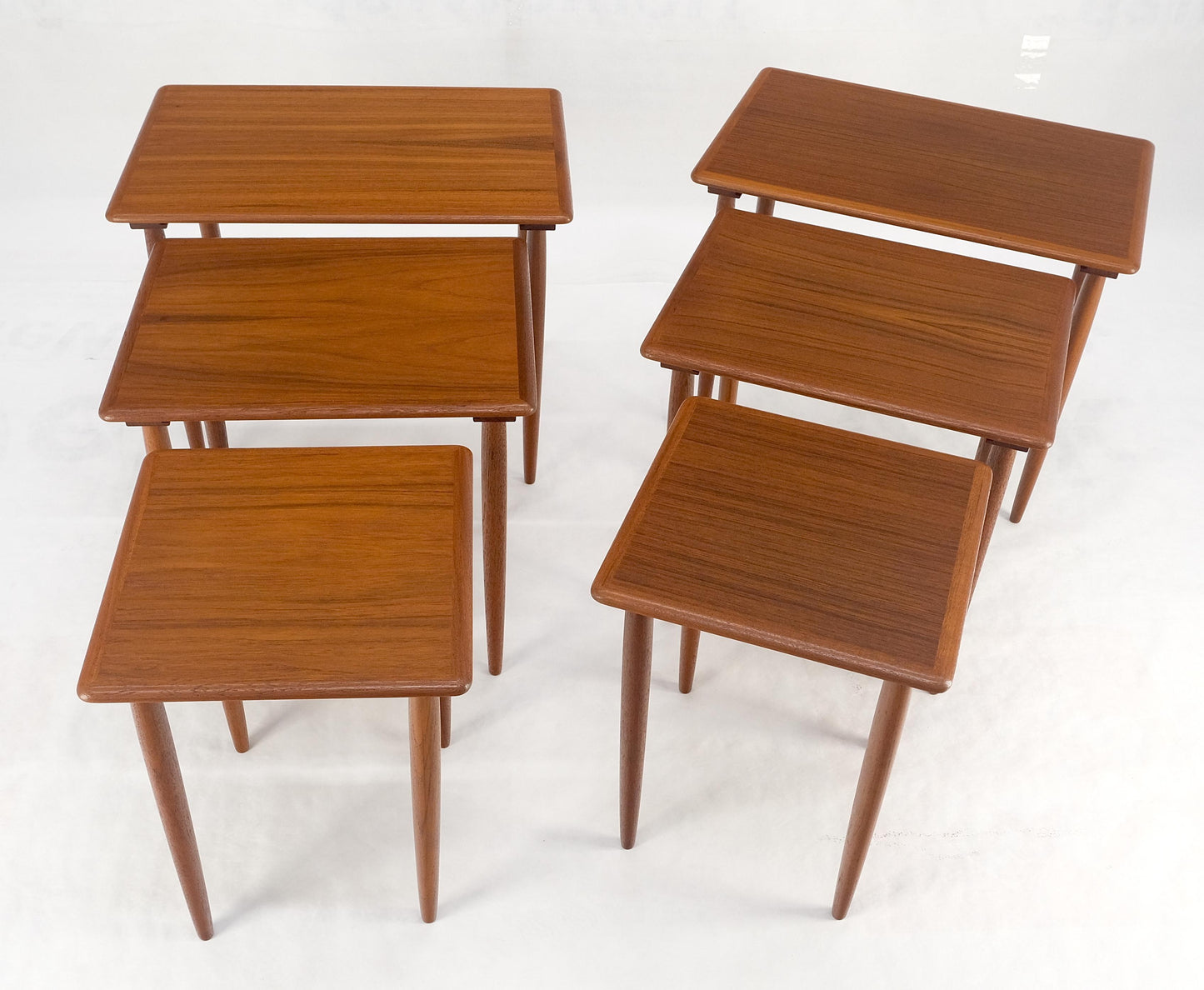 Pair of 2 Sets of Teak Danish Mid Century Modern Dowel Legs Nesting Tables MINT!