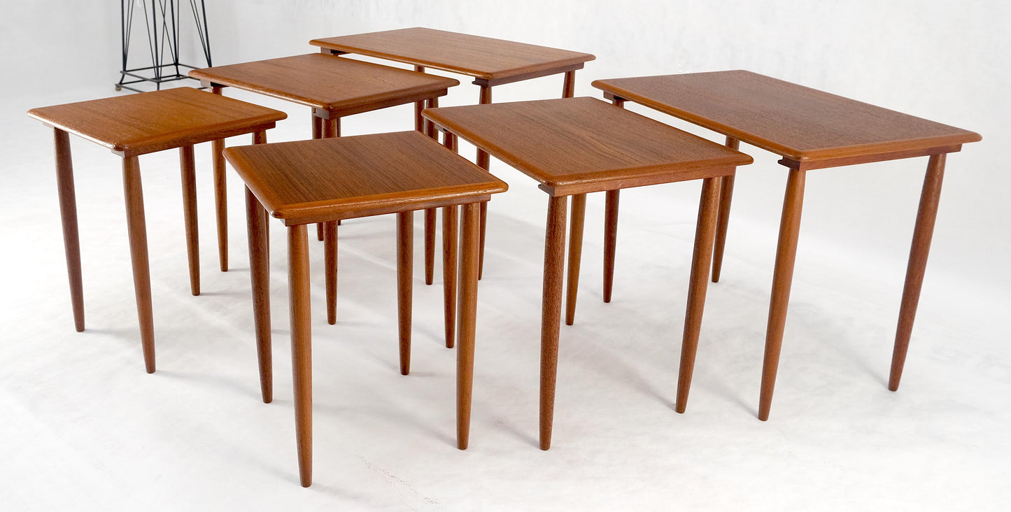 Pair of 2 Sets of Teak Danish Mid Century Modern Dowel Legs Nesting Tables MINT!