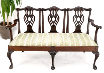 19th Century Triple Ball & Claw Armchair Style Settee Bench Sofa Chippendale