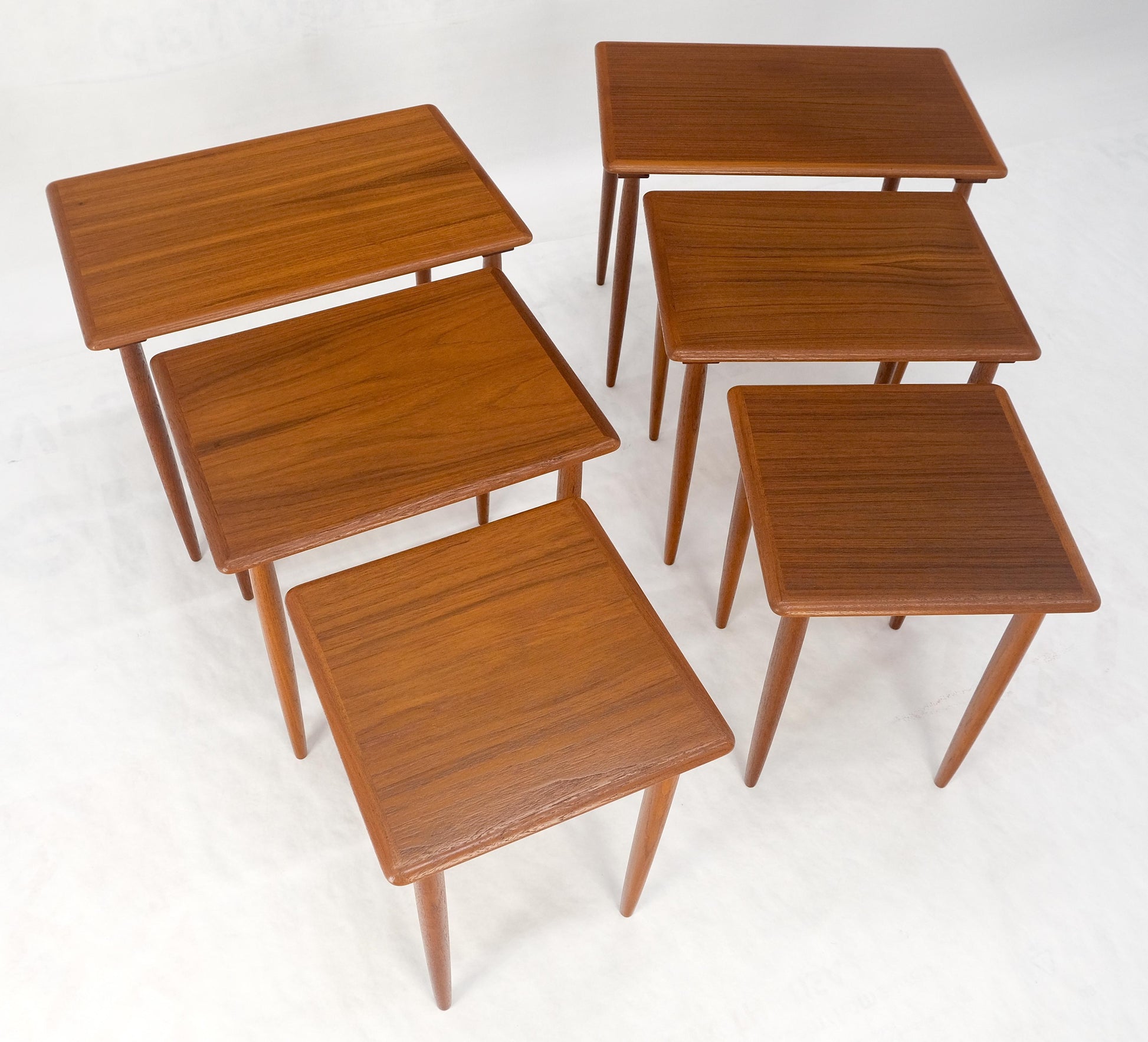 Pair of 2 Sets of Teak Danish Mid Century Modern Dowel Legs Nesting Tables MINT!