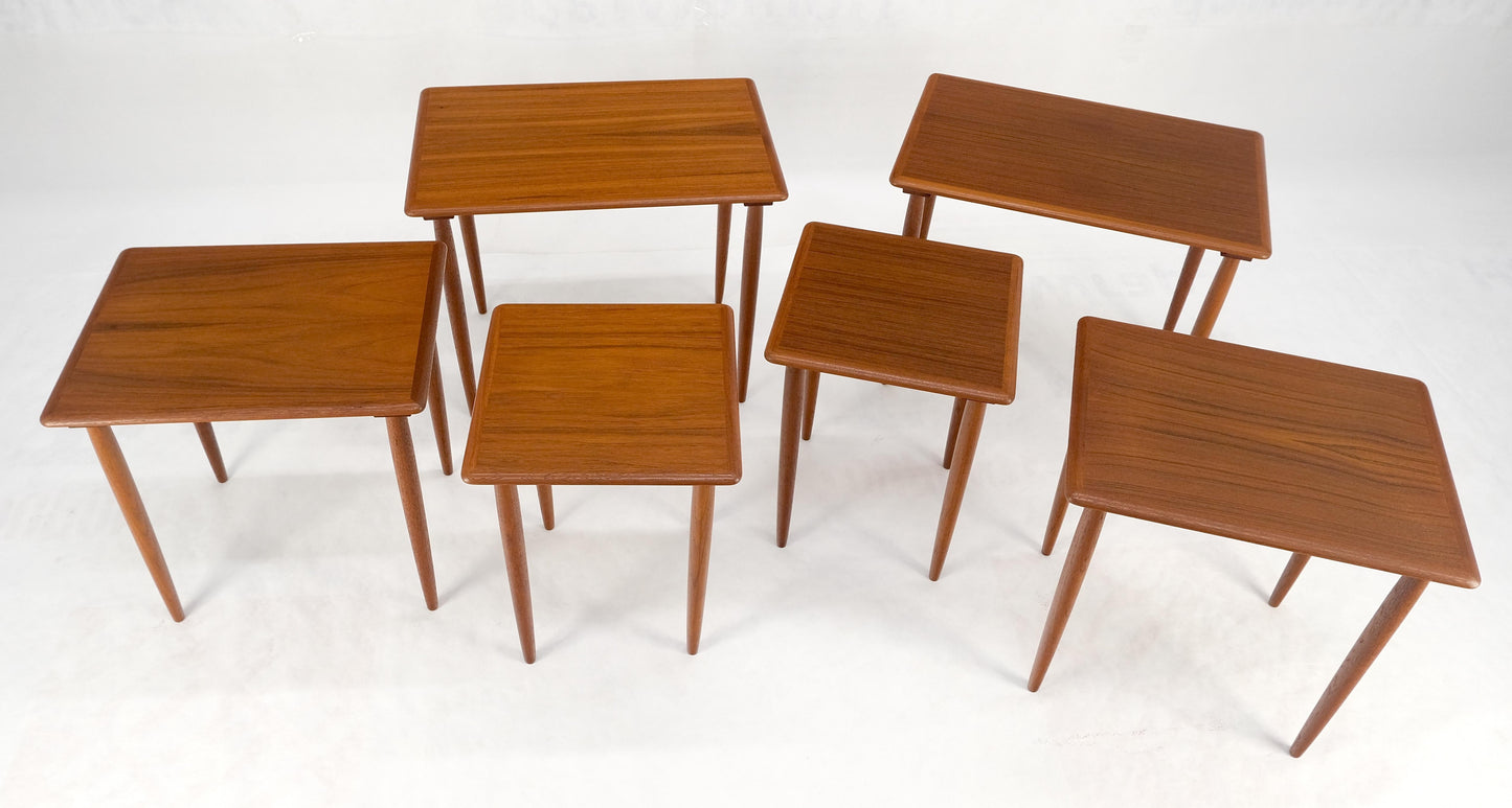 Pair of 2 Sets of Teak Danish Mid Century Modern Dowel Legs Nesting Tables MINT!