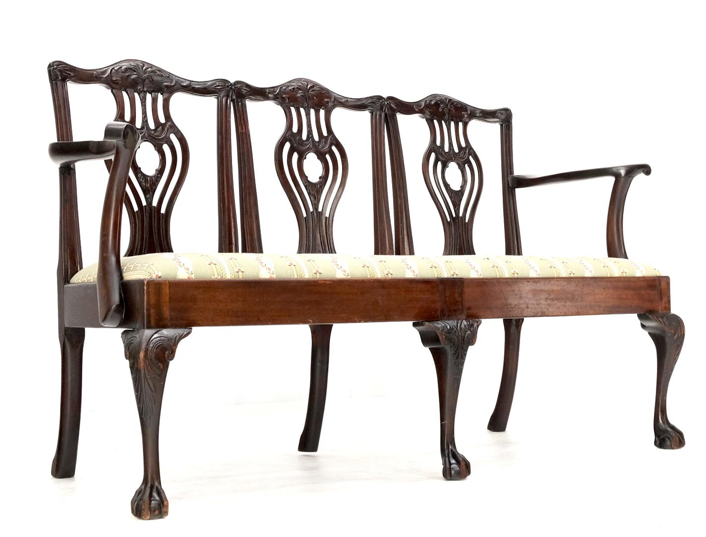 19th Century Triple Ball & Claw Armchair Style Settee Bench Sofa Chippendale