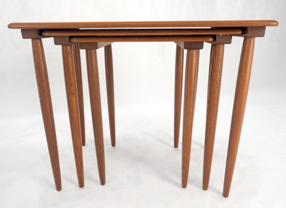 Pair of 2 Sets of Teak Danish Mid Century Modern Dowel Legs Nesting Tables MINT!