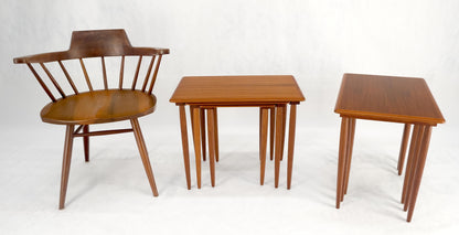 Pair of 2 Sets of Teak Danish Mid Century Modern Dowel Legs Nesting Tables MINT!