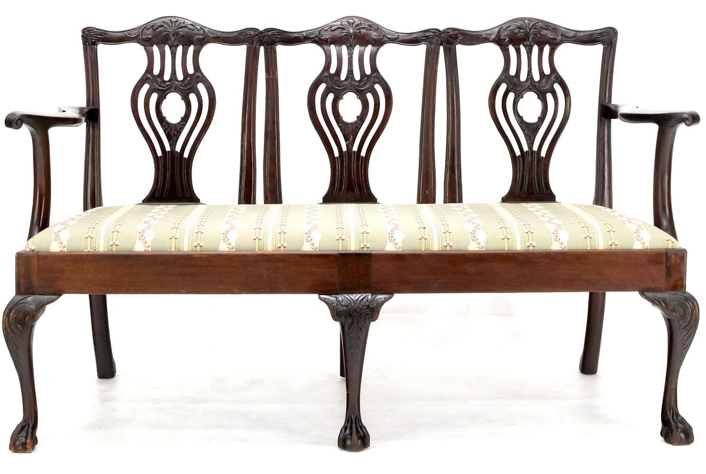 19th Century Triple Ball & Claw Armchair Style Settee Bench Sofa Chippendale